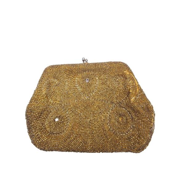 Vintage Beaded Sequin Clutch Purse Gold Made In Japan - Picture 3 of 9